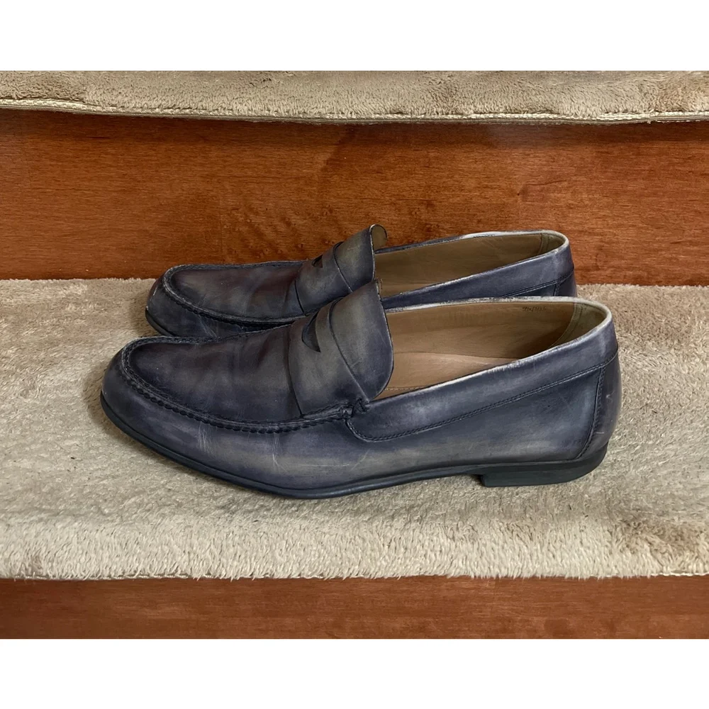 Men's Authentic Berluti Leather Loafers Blue/Gray Size 9.5